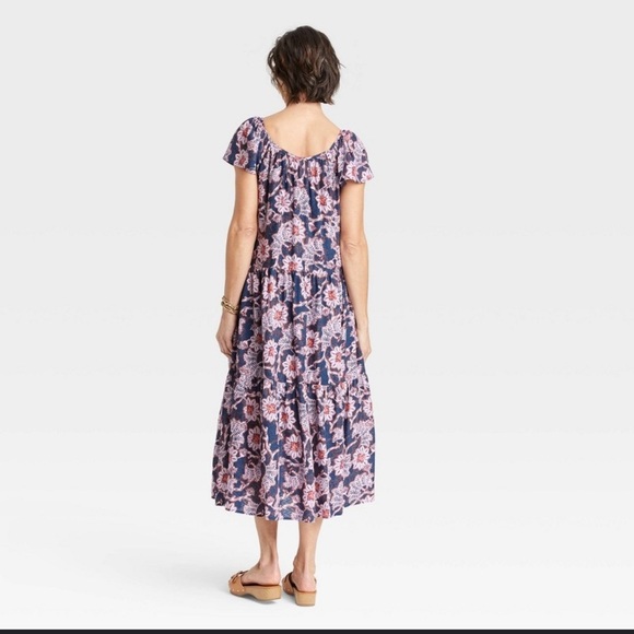 Knox Rose Size XL Lavender Navy Floral Scoop Neck Dress - Picture 2 of 9